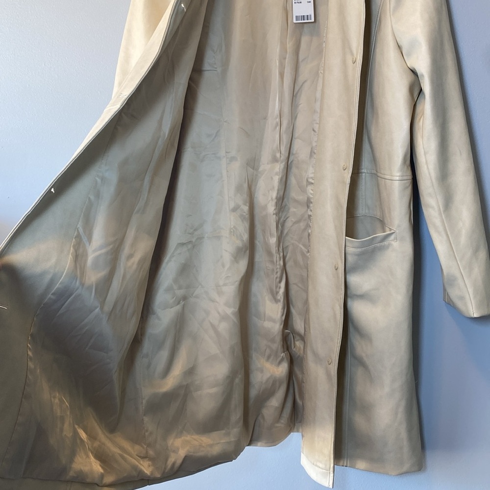 UO Vegan Leather Trench NWT Women’s XXL Ivory Tessa Neutral Longline Coat - Picture 9 of 17